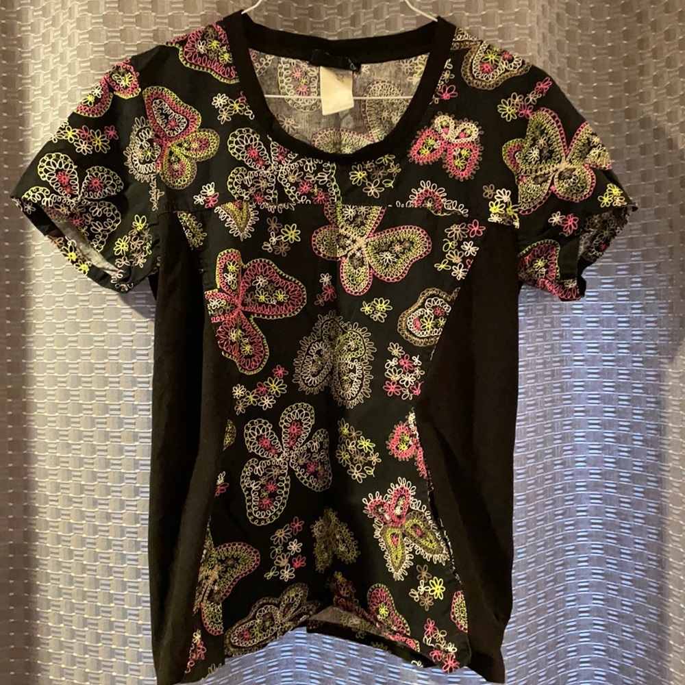 Black butterfly scrub top